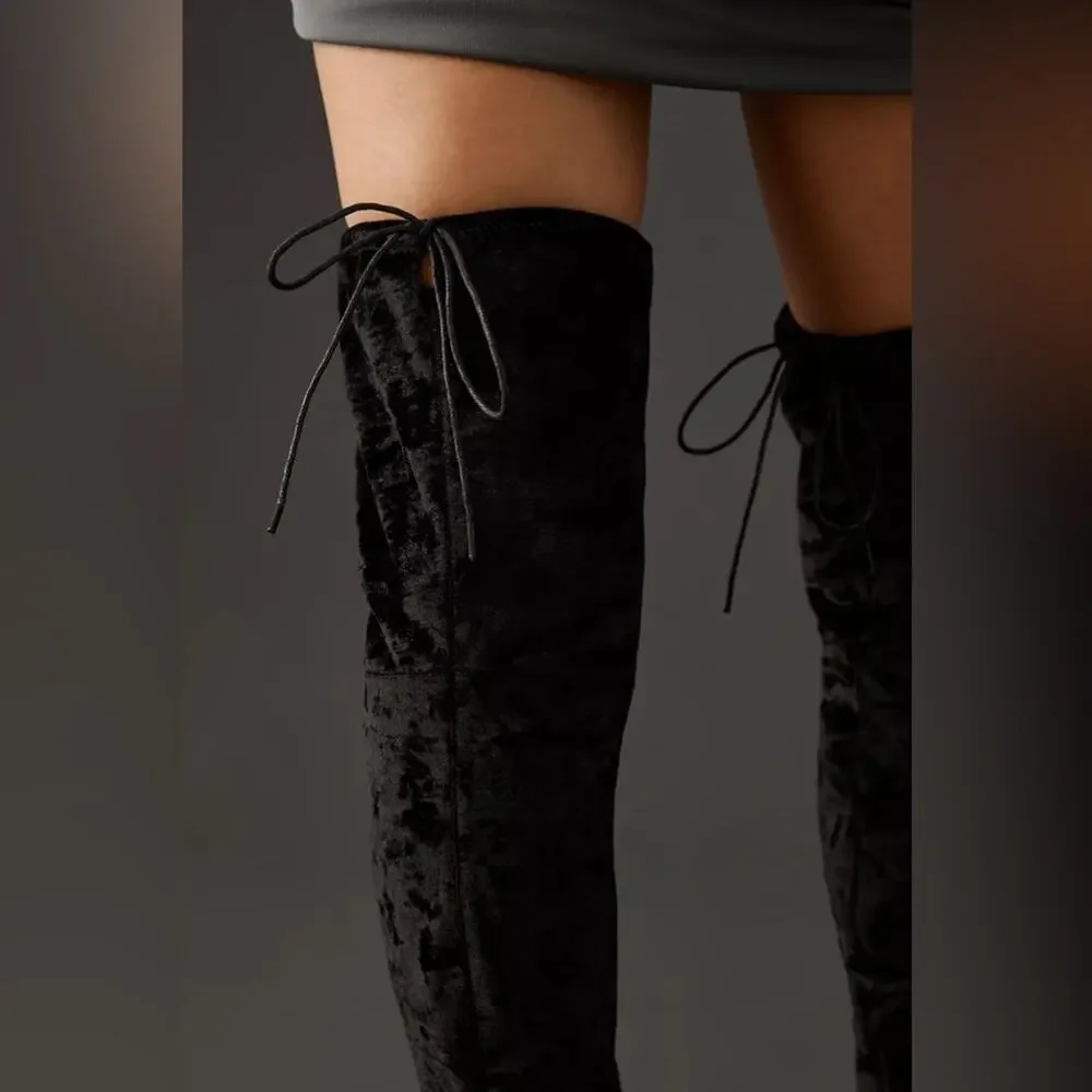 Anthro Silent D Over The Knee Boots Crushed Stretch Velvet Black EU38 US7 New